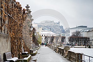 Views to hohensalzburg fortress from mirabell gardens at