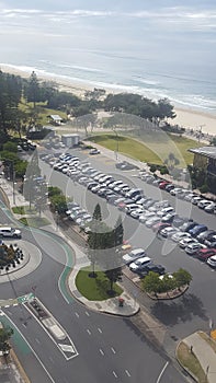 Views from the top floor of a large holiday resort at Broadbeach Qld Australia