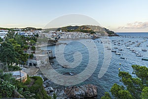 Views of the town of `Calella de Palafrugell` at sunset, Girona,. photo