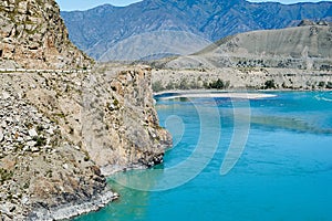 Views of the Turquoise Katun river and the Altai mountains, Russ