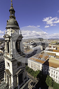 The shadow reflected on the roofs of one of the towers of the Cathedral St. Stephen`s Basilica, Budapest, Hungary