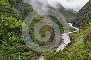 Views of winding Pastaza river and sheer mountains