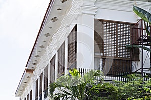 Vigan, Ilocos Sur, Philippines - Closeup of a preserved and restored Spanish era house with intricate Capiz