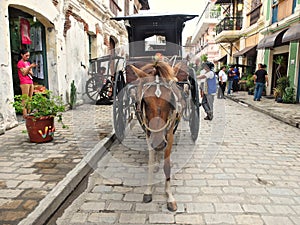 VIGAN, PHILIPPINES - JULY 25, 2015 : A Kalesa or Horse Carriage in Historic Town of Vigan.