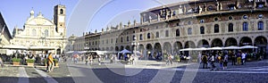 Vigevano Piazza Ducale, wide-angle view. Color image