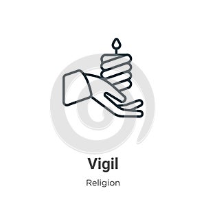 Vigil outline vector icon. Thin line black vigil icon, flat vector simple element illustration from editable religion concept