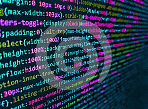 Vignette light and dark shadow dramatic effect. Programming code abstract technology background of software developer and Computer