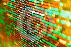 Vignette light and dark shadow dramatic effect. Programming source code abstract screen of software developer. Computer script