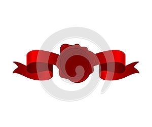 Vignette From Red Silk Ribbon With Empty Rosette In Center Vector Illustration