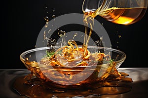 Vigorous Pouring oil frying food. Generate Ai