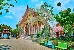 The Viharn and garden of Wat Chai Sri Phum, Chiang Mai, Thailand