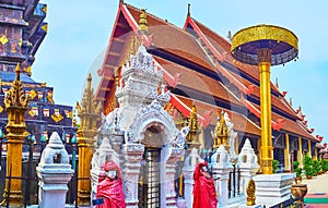 The Viharn Luang behind the chatra umbrella, Wat Phra That Lampang Luang Temple, Lampang, Thailand