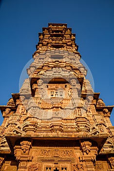 Vijaya Stambha \'victory monument\' constructed by Mewar king Rana Kumbha in year 1448  at Chittorgarh fort in Rajasthan, India to photo