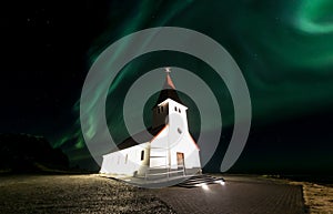 Vik Church Aurora Iceland