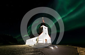 Vik Church Aurora Iceland