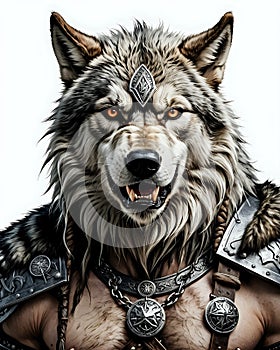 viking angry snarling wolf warrior in armour norse mythology