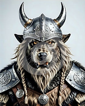 viking angry snarling wolf warrior in armour norse mythology