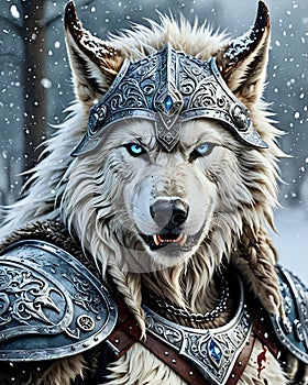 viking angry snarling wolf warrior in armour norse mythology