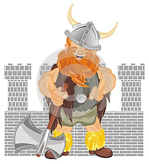 Viking with ax near of castle