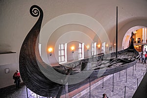 Viking boat drakkar ruin showing in Viking Museum of Bygdoy, Oslo, Norway