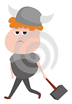 Viking boy with hammer, illustration, vector