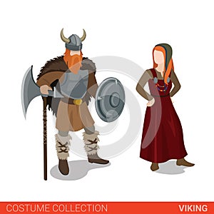 Viking couple flat 3d isometric costume collection