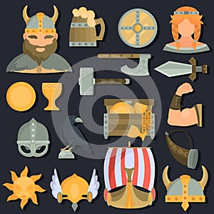 Viking culture color flat icons for web and mobile design