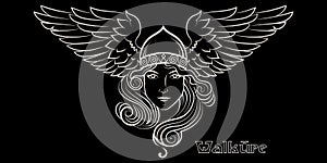 Viking Design. Valkyrie in a winged helmet. Image of Valkyrie, a woman warrior from Scandinavian mythology