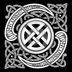 Viking, design. Vintage pattern and Norse runes. Illustration in the Scandinavian Celtic style photo