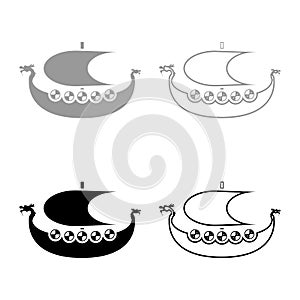 Viking drakkar Dracar sailboat Viking\'s ship Viking boat icon set grey black color illustration outline flat style simple image