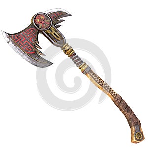 Viking fantasy axe on an isolated white background. 3d illustration