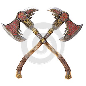 Viking fantasy axe on an isolated white background. 3d illustration