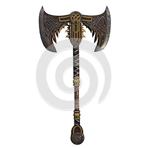 Viking fantasy two-handed ax on an isolated white background. 3d illustration