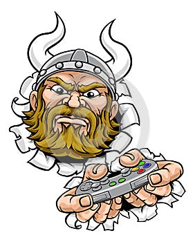 Viking Gamer Video Game Controller Mascot Cartoon