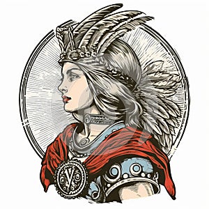 Viking Girl With Feathers: Vector Illustration In Ravi Zupa Style