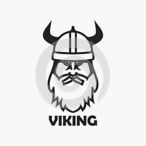 Viking head in helmet. Logo design, print for clothes, t-shirts, template of emblems. Vector.