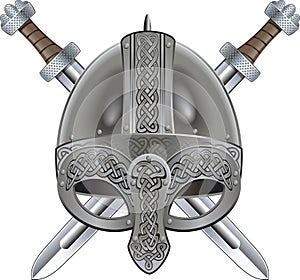 Viking helmet and  crossing swords
