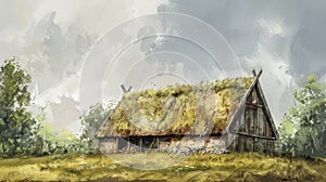 Viking Homestead: Authentic Painting of Norse Dwelling in 900 AD