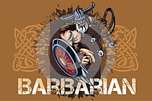 Viking norseman mascot cartoon with bludgeon photo