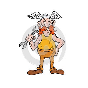 Viking Repairman Standing Spanner Cartoon