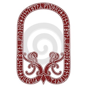 Viking Scandinavian design. Ancient decorative mythical animal in Celtic, Scandinavian style photo