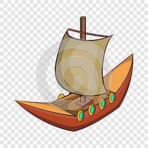 Viking ship icon, cartoon style