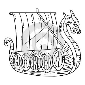 Viking Ship Isolated Coloring Page for Kids