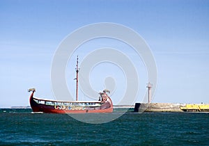 Viking ship leaving port