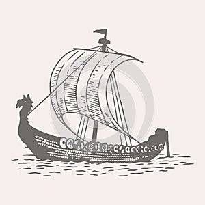 Viking Ship out line vector illustration