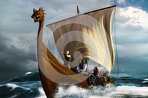 Viking ship on the sea