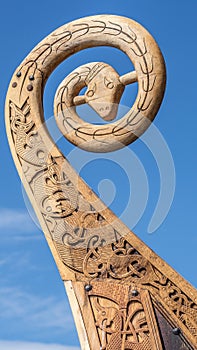 Viking ship wood carving