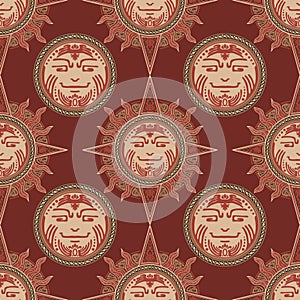 Viking tribal sun face tattoo design for Seamless pattern