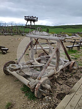 Viking village, historic buildings of the Scandinavian warriors, Vikings, the barbarians and their homes. Life and life in the