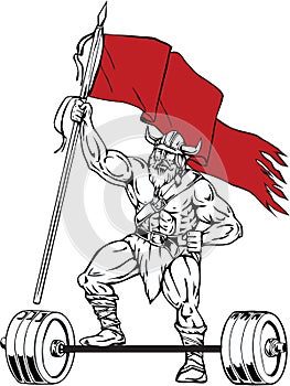 Viking Warrior Barbell Waving Flag Retro